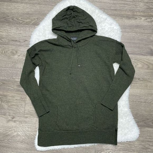 Nicole Miller Sweater Pullover Hoodie Green Sz Small 100% Extra Fine Merino Wool - Picture 2 of 9